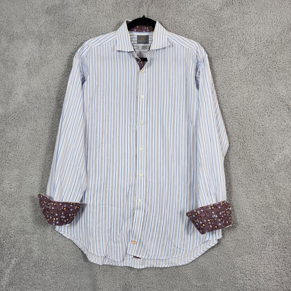 Thomas Dean Shirt Men's M Multicolor Cotton Striped Flip Cuff Button Up